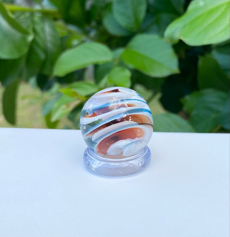 🌀 Magical Orbit 🌀 Handmade Borosilicate Glass Marble with clear acrylic base