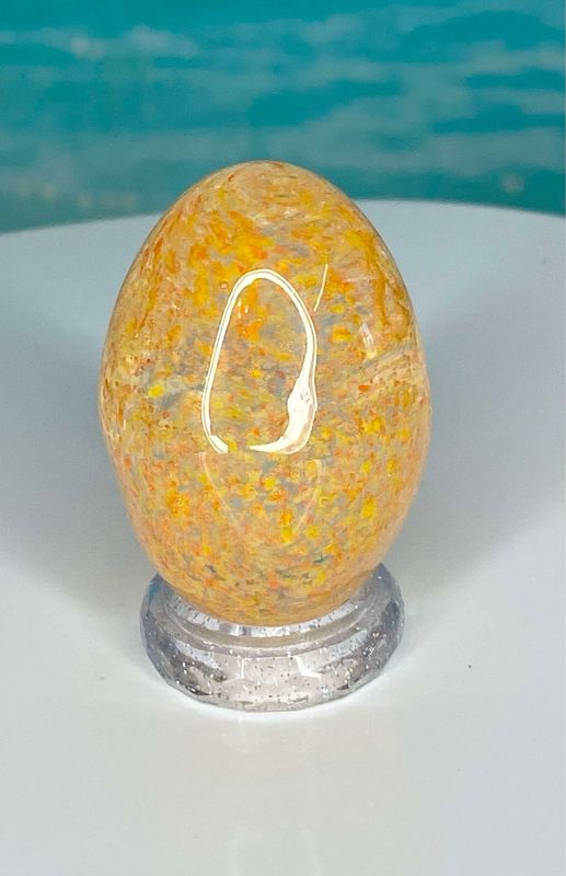 🥚 Orange Speckled Egg 🥚 Handmade Borosilicate Egg with clear acrylic base