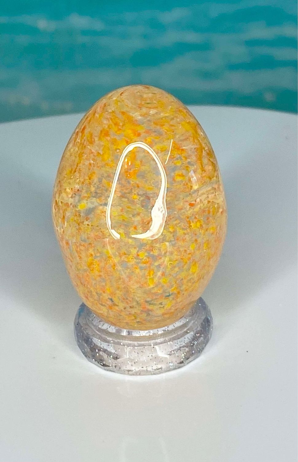 🥚 Orange Speckled Egg 🥚 Handmade Borosilicate Egg with clear acrylic base