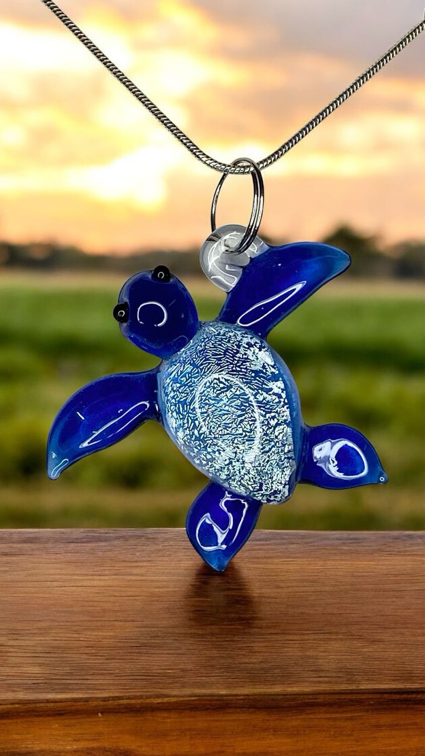 🐢 From The Cobalt Coast 🐢 Handmade Borosilicate/Dichroic Glass Seaturtle Pendant