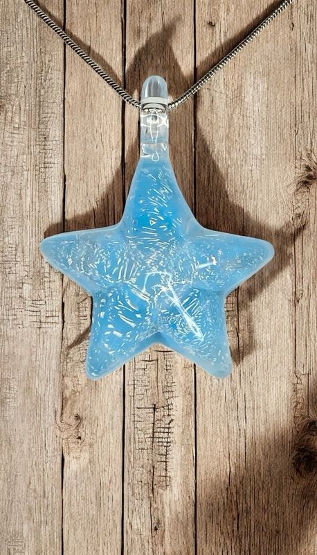 🌟 Baby Blue Sparkle 🌟 Handmade Borosilicate Glass Star Pendant