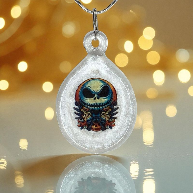 💀 Jack Skellington 🎃 Handmade Borosilicate Glass Pendant with Waterslide Decal