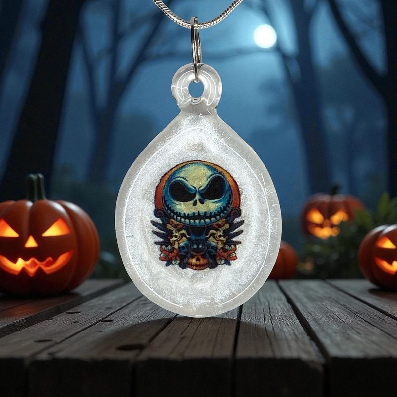 💀 Jack Skellington 🎃 Handmade Borosilicate Glass Pendant with Waterslide Decal
