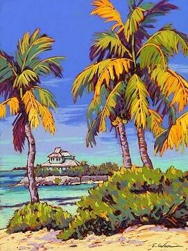 SE periwinkle palms print
