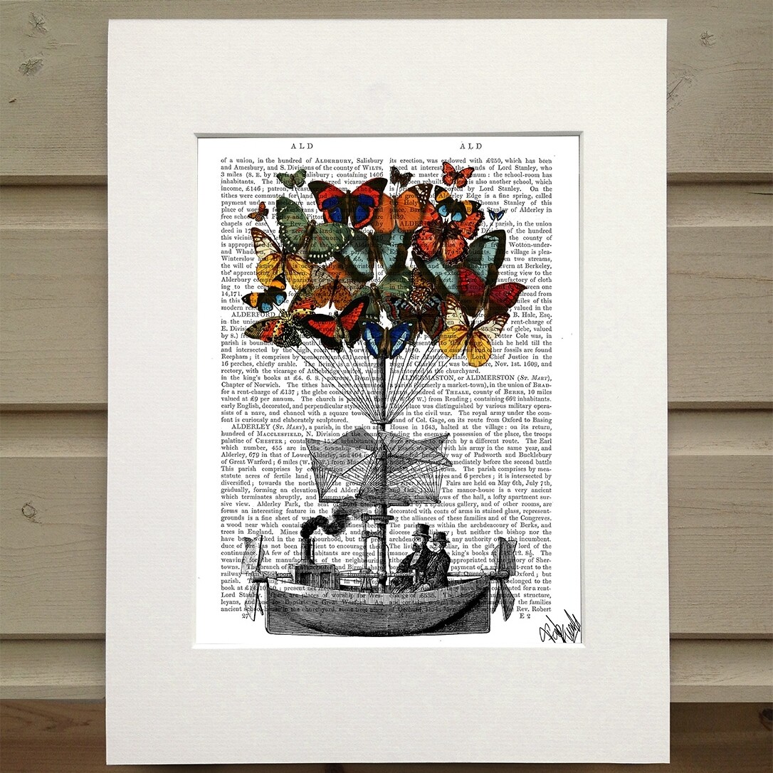 FabF Butterfly Airship, book print - Matted book page