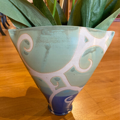 LK 8" sage swirl ellipse vase 