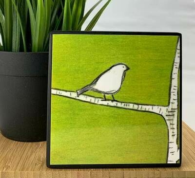 Lime green bird on branch 4x4 Lime green bird on branch 4x4