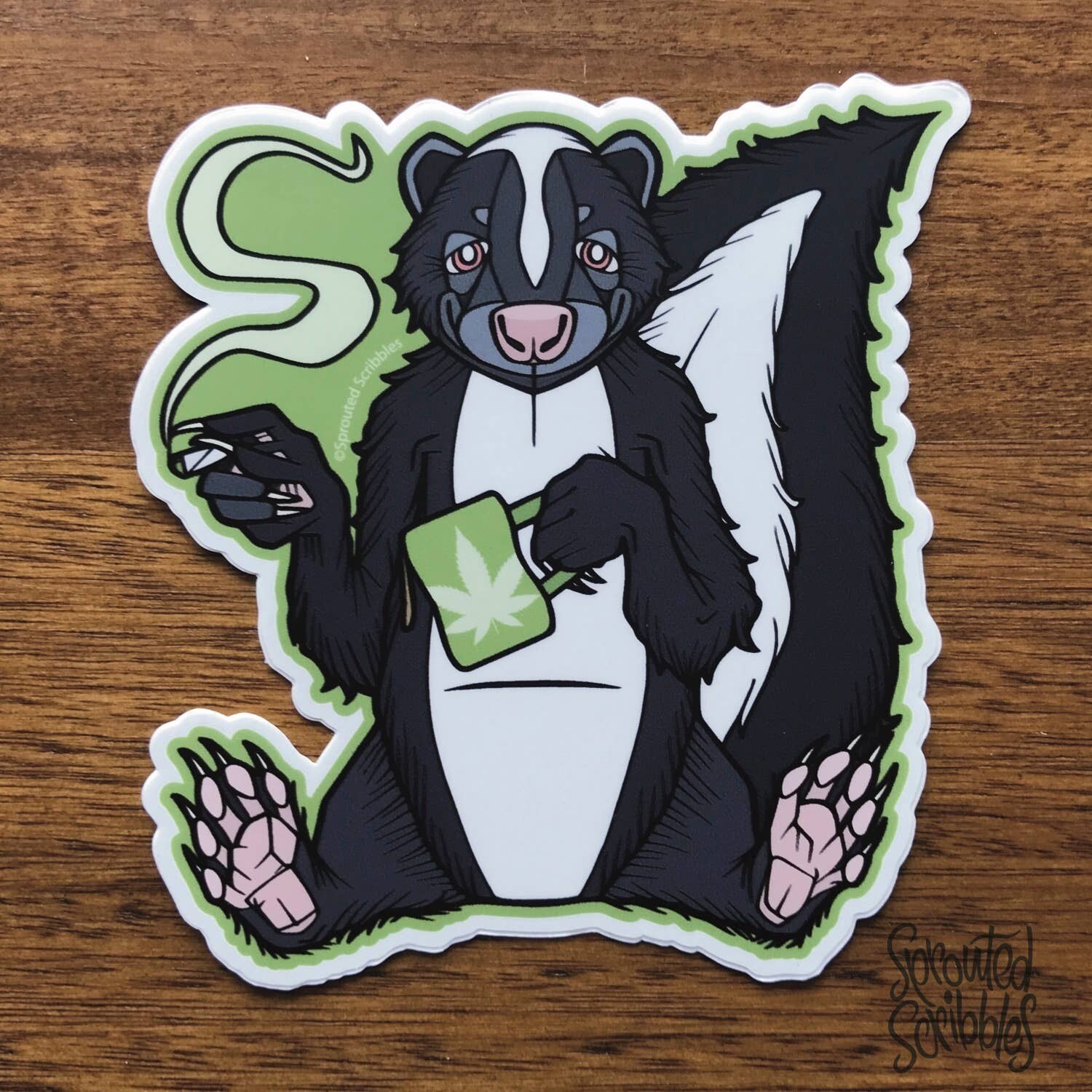 Stoner Skunk Sticker - Coffee Cute Animal - SMALL 3.5&quot; (8.9cm)
