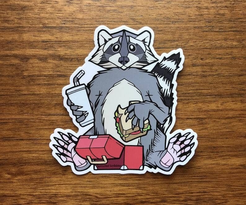 Snacking Raccoon Sticker - Trash Panda Cute Animal - SMALL 3.5&quot; (8.9cm)