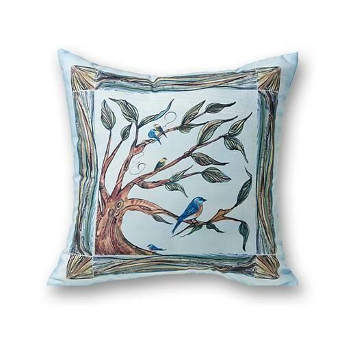 Tree &amp; birds pillow 16"x16"