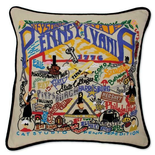 Pennsylvannia Hand-Embroidered Pillow