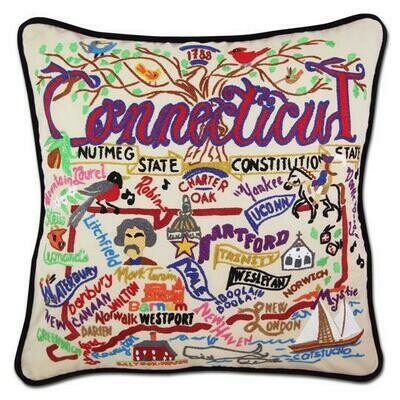 Connecticut Hand-Embroidered Pillow