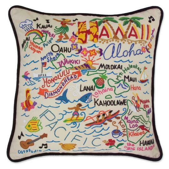 Hawaii Hand-Embroidered Pillow Hawaii Hand-Embroidered Pillow