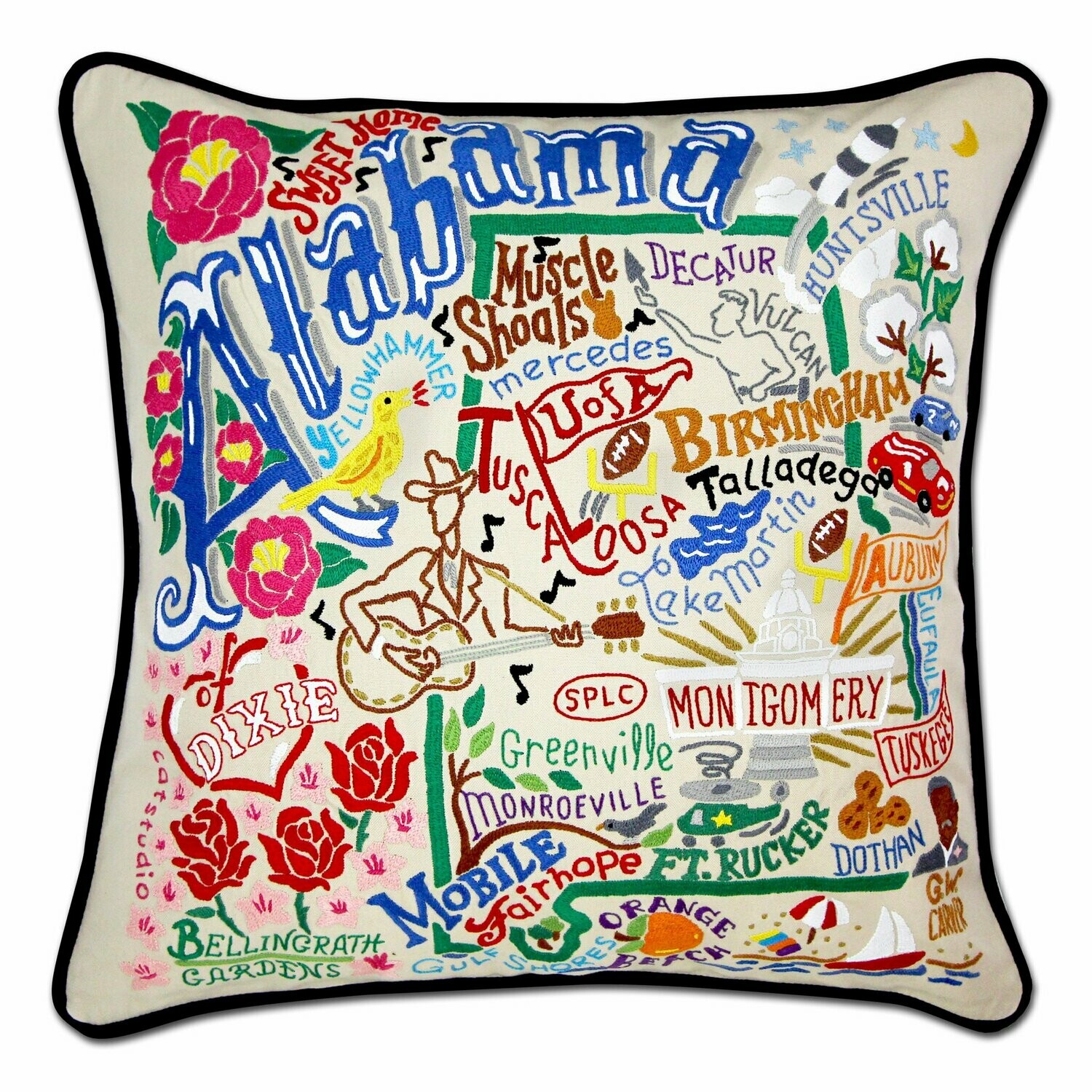 Alabama Hand-Embroidered Pillow Alabama Hand-Embroidered Pillow