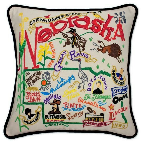 Nebraska Hand-Embroidered Pillow Nebraska Hand-Embroidered Pillow