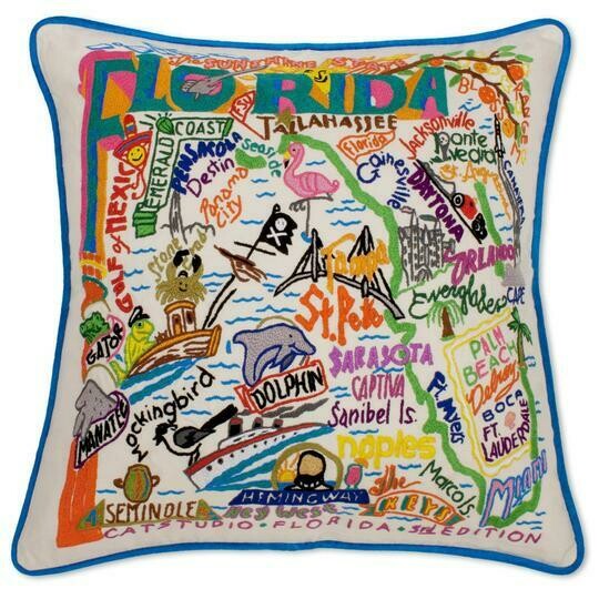 Florida Hand-Embroidered Pillow Florida Hand-Embroidered Pillow