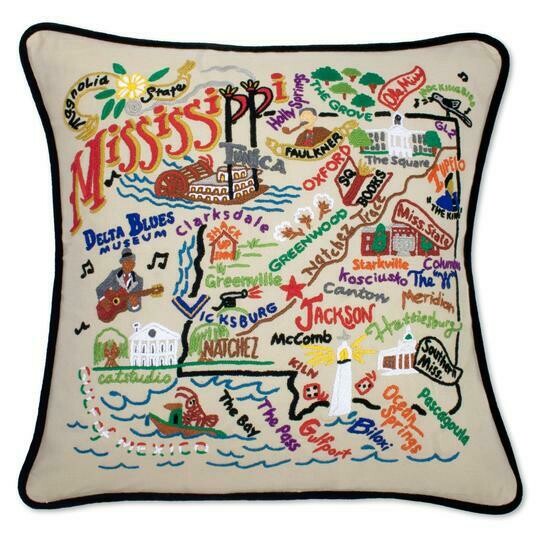 Mississippi Hand-Embroidered Pillow