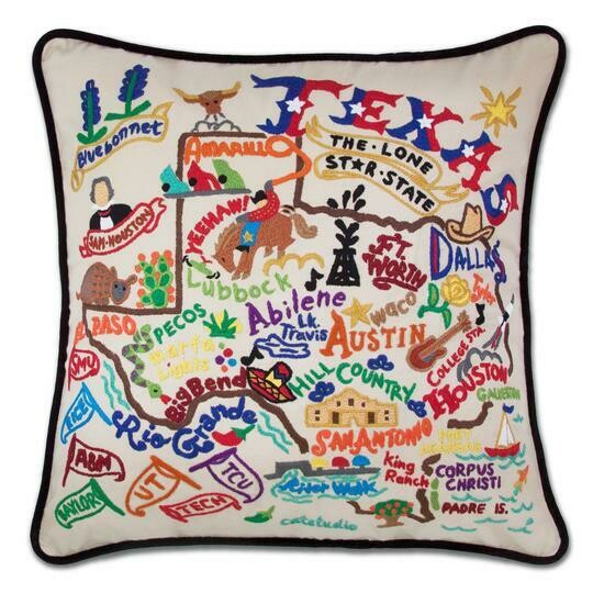 Texas Hand-Embroidered Pillow Texas Hand-Embroidered Pillow