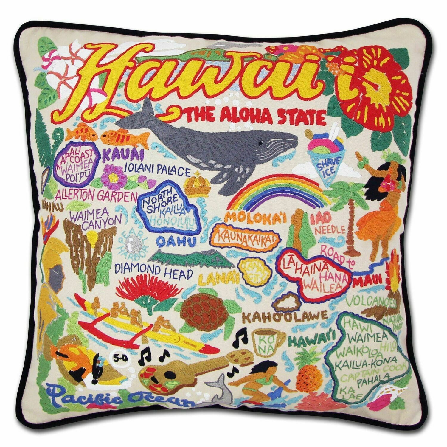 Hawaii Isles Hand-Embroidered Pillow