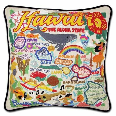 Hawaii Isles Hand-Embroidered Pillow