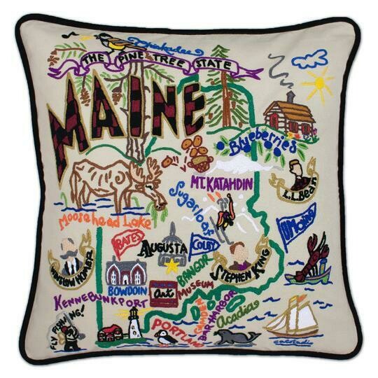 Maine Hand-Embroidered Pillow   Maine Hand-Embroidered Pillow