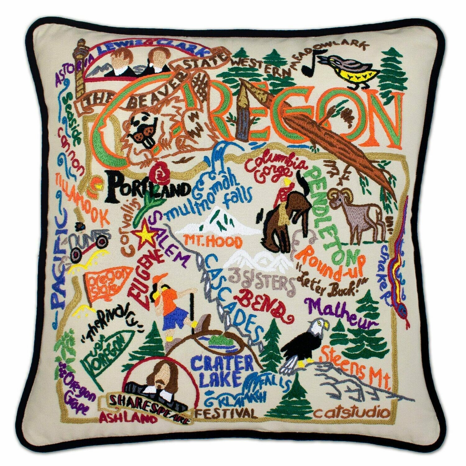 Oregon Hand-Embroidered Pillow