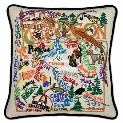 Oregon Hand-Embroidered Pillow