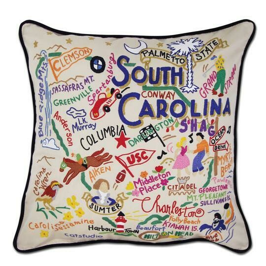South Carolina Hand-Embroidered Pillow South Carolina Hand-Embroidered Pillow