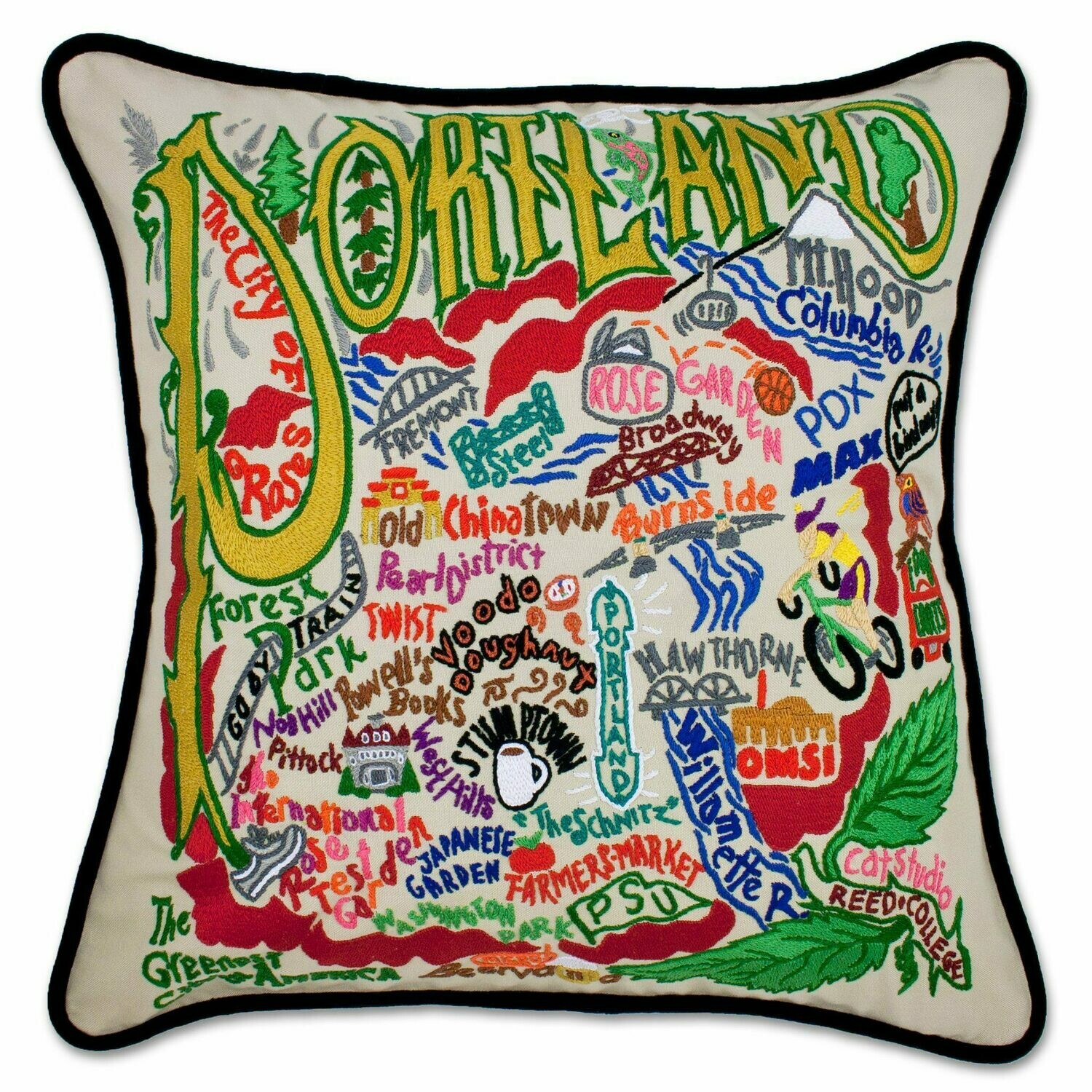 Portland, OR Hand-Embroidered Pillow