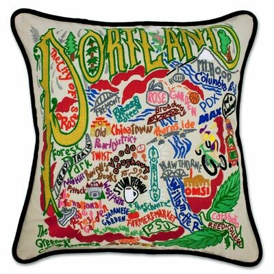 Portland, OR Hand-Embroidered Pillow