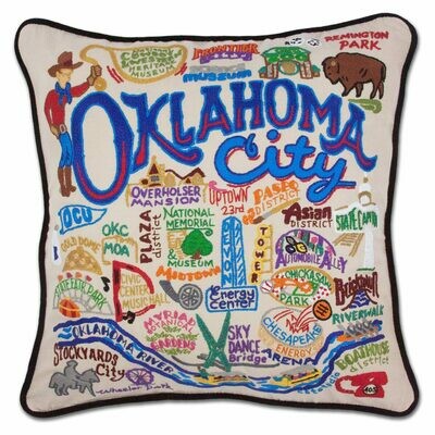 Oklahoma City Hand-Embroidered Pillow