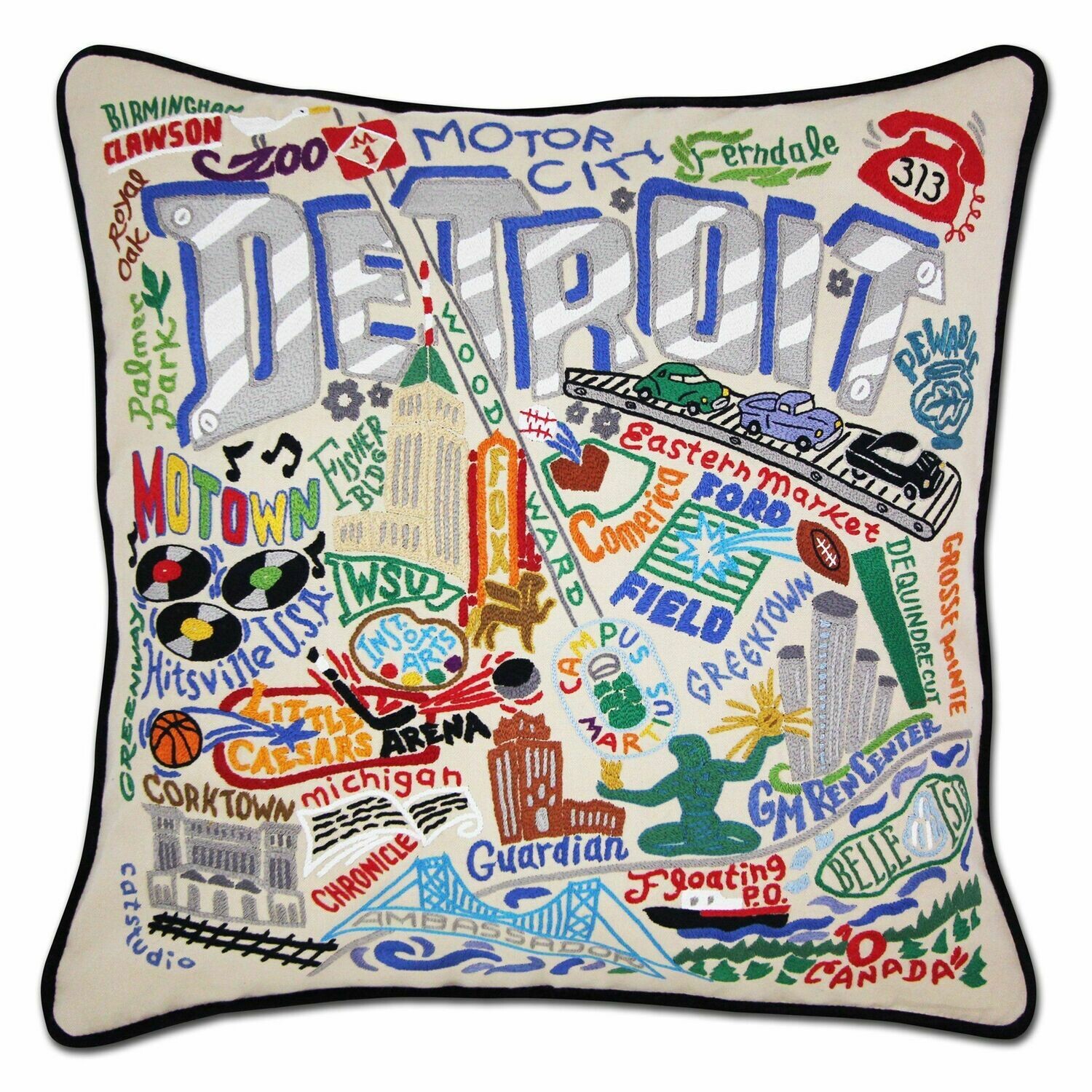 Detroit Hand-Embroidered Pillow