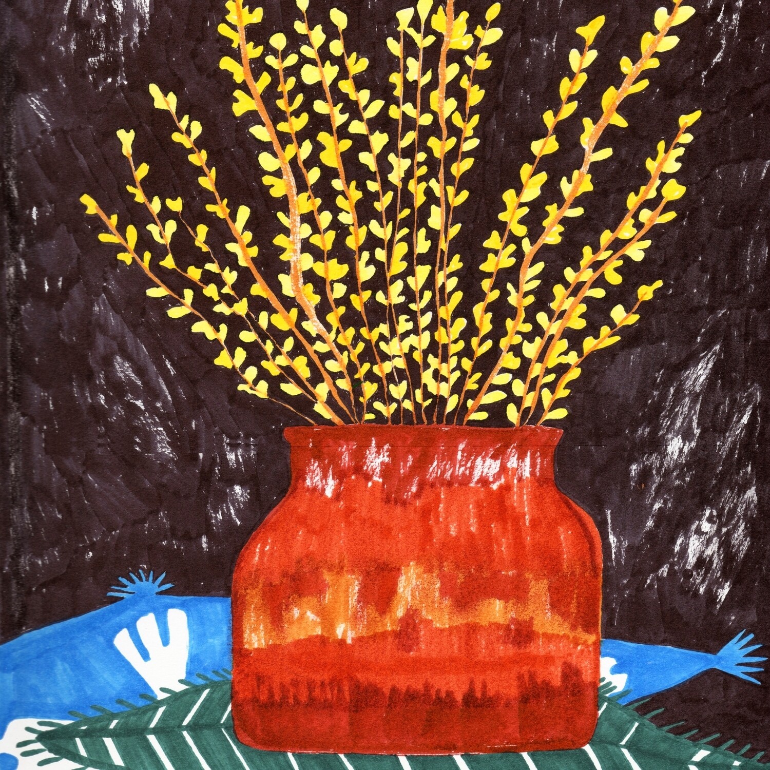 Forsythia in Amber Glass