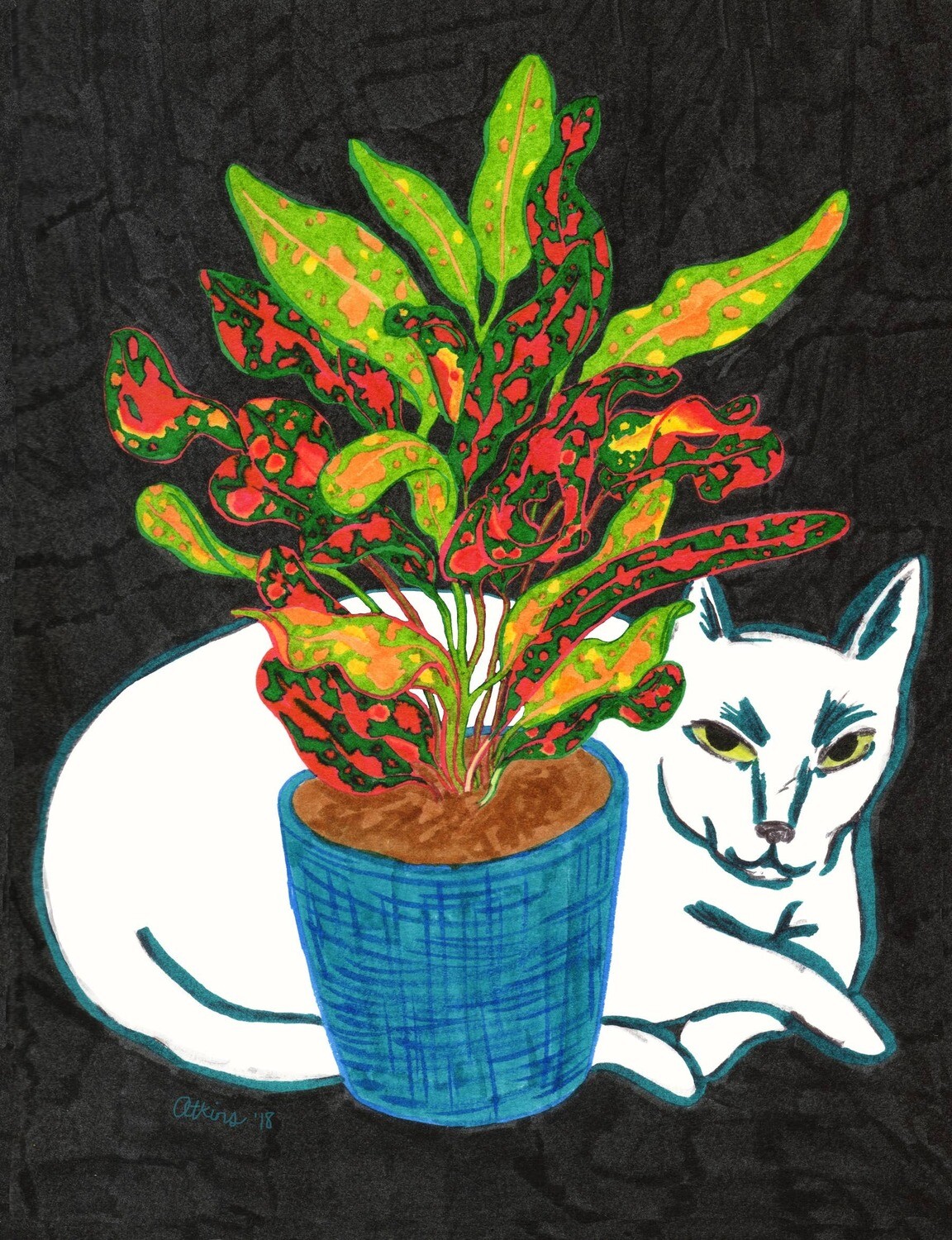 Cat and Plant Signed Print