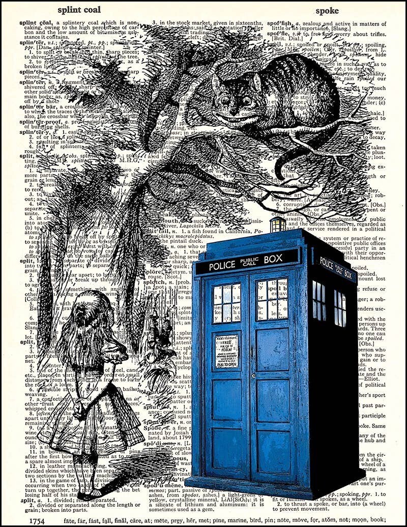 Tardis and Cheshire Cat Dictionary Print