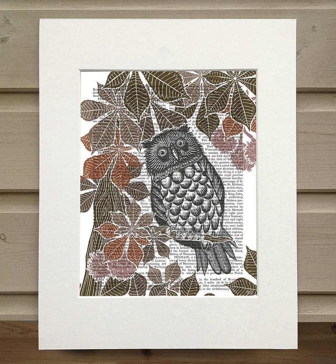 Country Lane Owl 3 Earth Book Print / Art Print / Wall Art - Matted book page