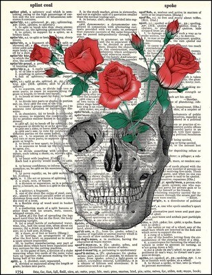Skull With Roses Dictionary Print
