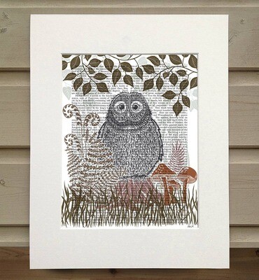 Country Lane Owl 2 Earth Book Print / Art Print / Wall Art - Matted book page