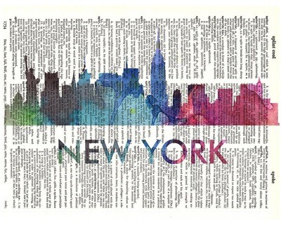 New York Love Your City Watercolor Skyline Dictionary Print