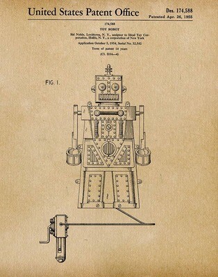 Toy Robot 1955 Patent Art Print - Toys and Game - Parchment / 8"x 10"