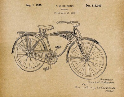 Schwinn Bicycle 1939 Patent Art Print - Bicycle - Parchment / 8"x 10"