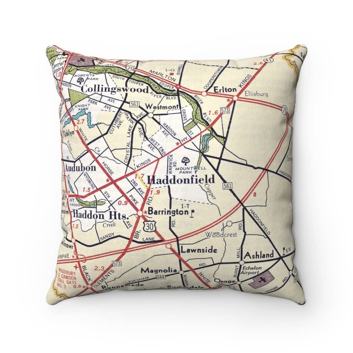 Haddonfield New Jersey Map Pillow