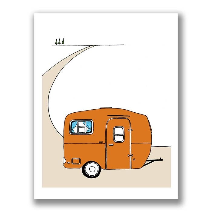 Vintage Orange Scamp Camper Print - 5x7