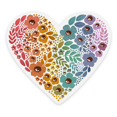 Clear Pride Rainbow Floral Heart Sticker 2.75x2.75in.