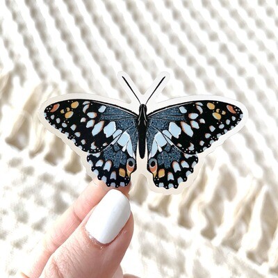 Clear&nbsp;Blue Speckled Butterfly Sticker, 2.5x2in.