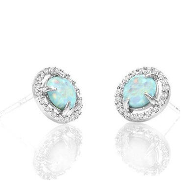Opal Created Earring - White Gold Plated