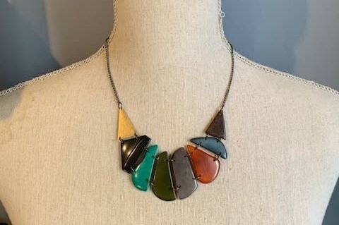 Collar Necklace Teals/Oranges