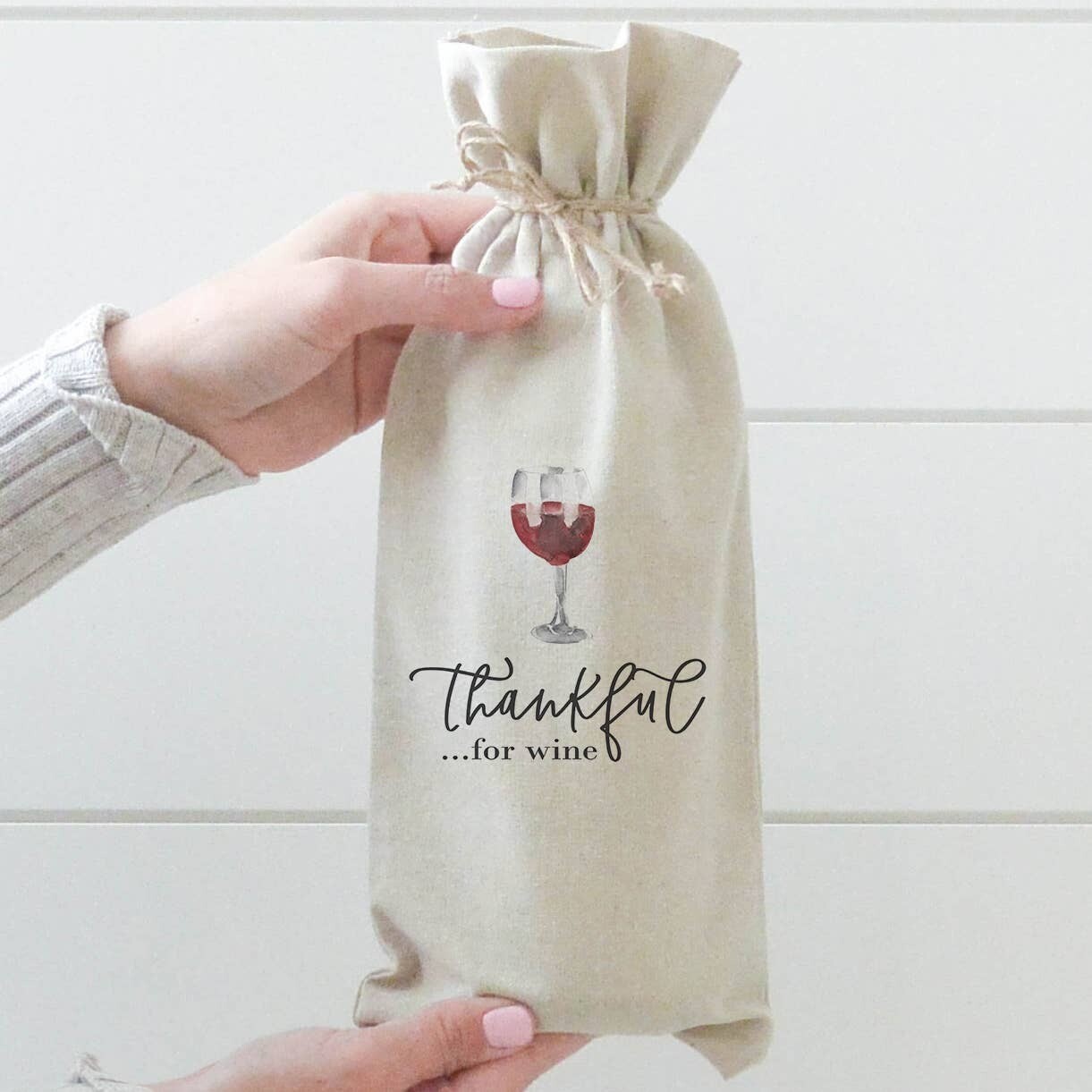 Thankful For Wine Wine Bag. - 100% Natural Linen