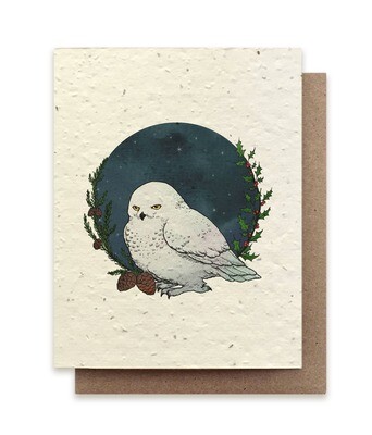 Winter Snowy Owl Greeting Cards - Plantable Seed Paper - No Sleeves