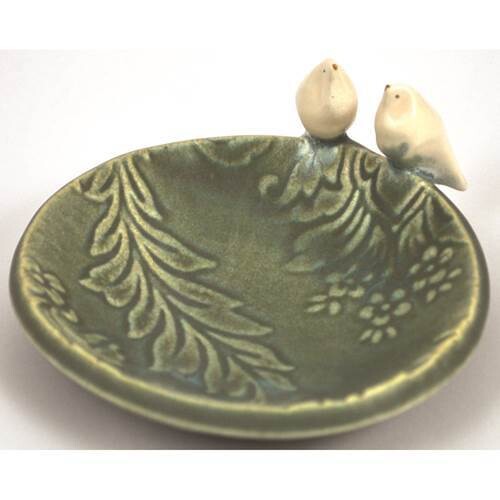 Old patina bird bowl